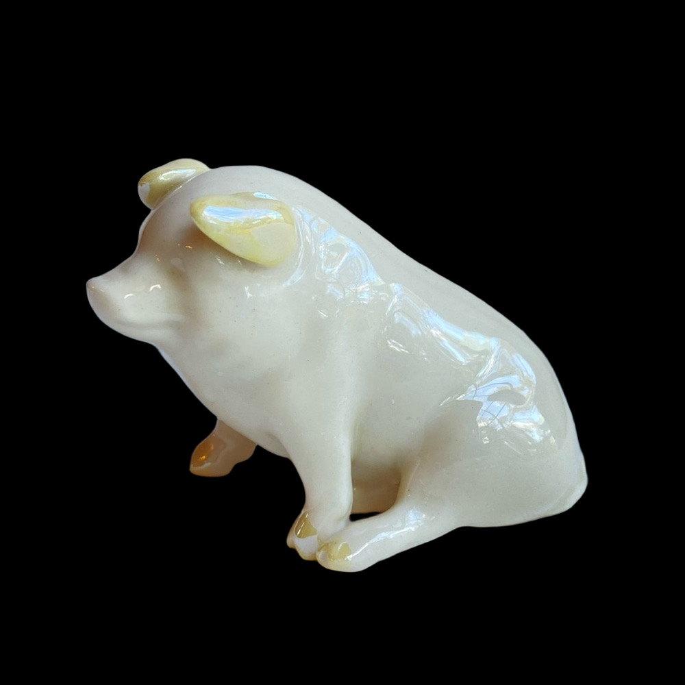 Belleek Ireland vintage porcelain pig figurine with light yellow ears and feet